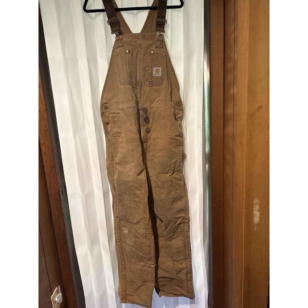 Vtg Carhartt R02 BRN Overalls 38x34 Quilt Lined USA Made UFCW Union Duck